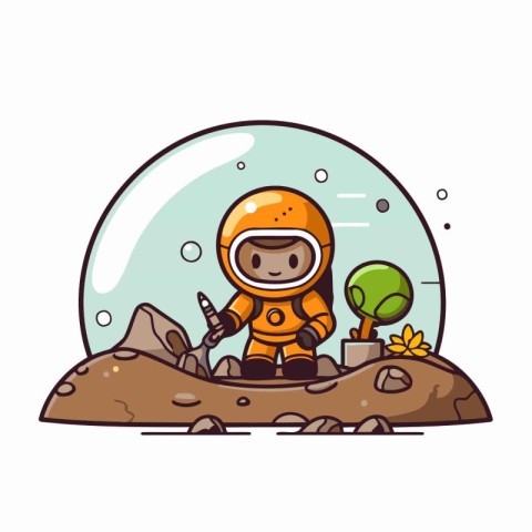 Astronaut in the outer space. Vector illustration in cartoon sty