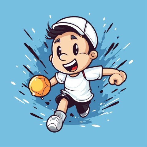 Cartoon boy playing soccer. Vector illustration of a boy playing