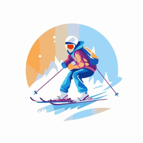 Skiing and skier. Vector illustration in flat style.