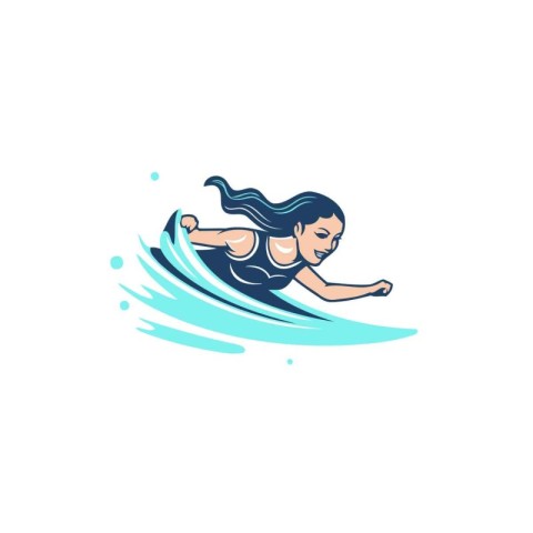 Surfer girl on surfboard. Water extreme sport vector illustratio