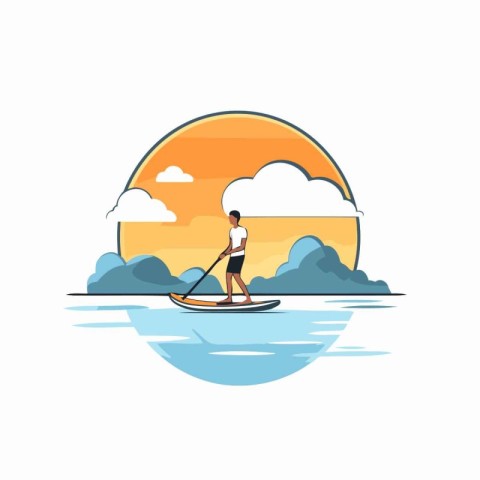 Man on a stand up paddle board. Flat design vector illustration.