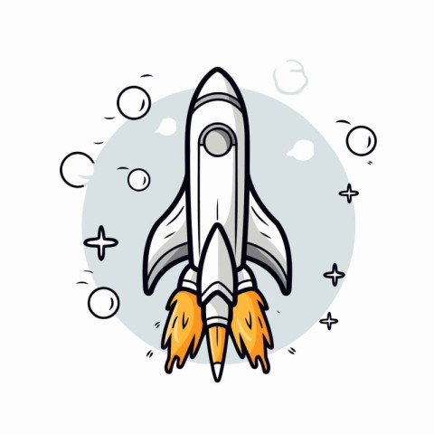 Rocket icon. Vector illustration of a flying rocket on a white b