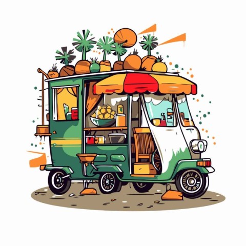 Food truck. Vector illustration of a street food truck with frui