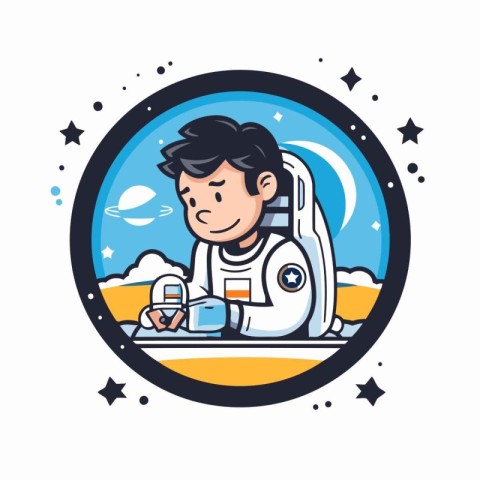 Astronaut in space. Vector illustration in flat cartoon style.