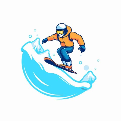 Snowboarder jumping on a wave. Vector illustration. Cartoon char