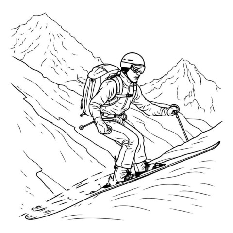 snowboarder in the mountains. sketch vector graphics monochrome