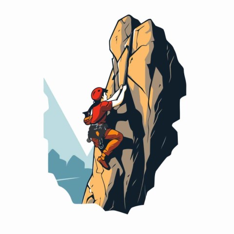 Vector illustration of a rock climber climbing on a rocky wall.