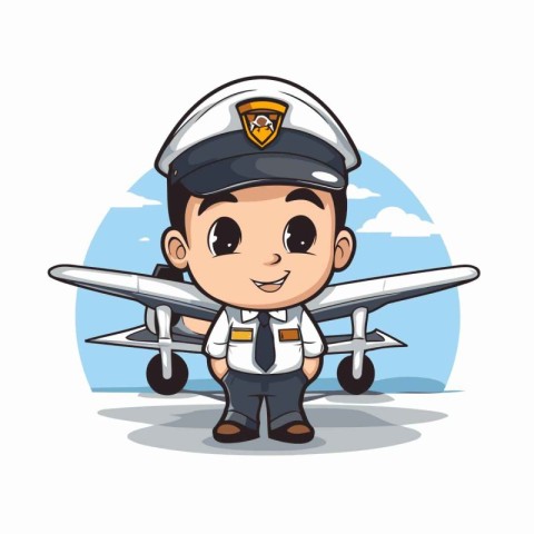 cute pilot with airplane over white background. colorful design.