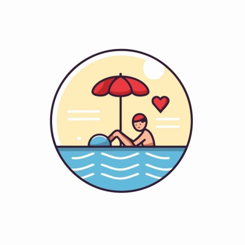 Vector illustration in flat linear style. Man in love with umbre