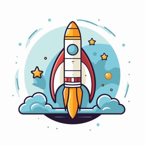 Space rocket in flat style. Vector illustration on white backgro