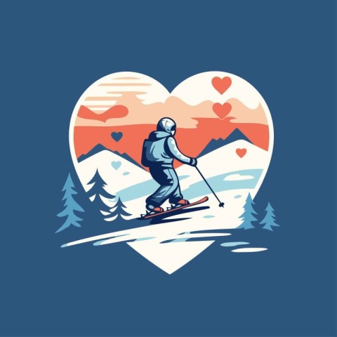 Skiing in the mountains. Vector illustration in a flat style