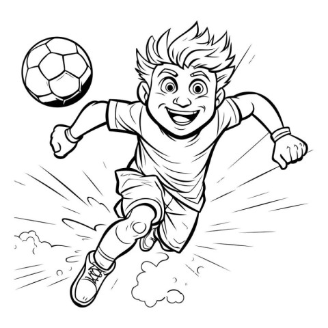 Soccer Player - Black and White Cartoon Illustration. Clip Art