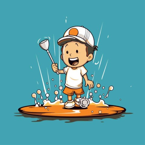 Little boy playing golf. Vector illustration of a boy playing go