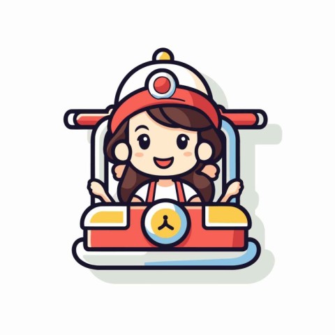 Cartoon illustration of a girl driving a bumper car. Vector.