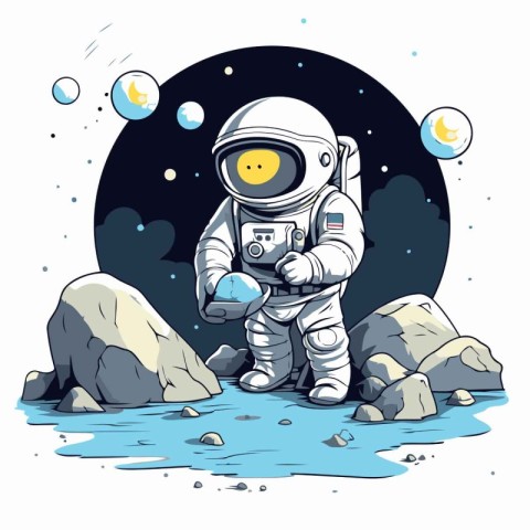 Astronaut on the background of the moon. Vector illustration.