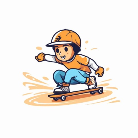 Little boy riding a skateboard. Vector illustration on white bac