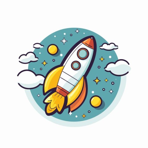 Rocket icon in flat style. Vector illustration of rocket on spac