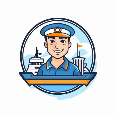 Vector illustration of a pilot with cruise ship in the backgroun