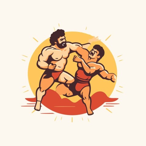 Tribal wrestling match. two strong men fighting.  vector illustr