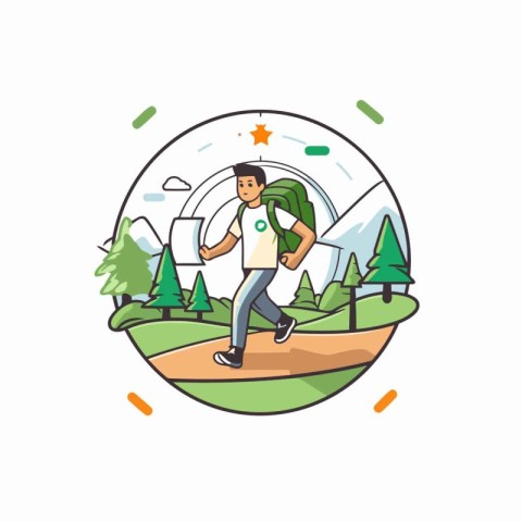 Illustration of a man jogging in the park. Vector illustration