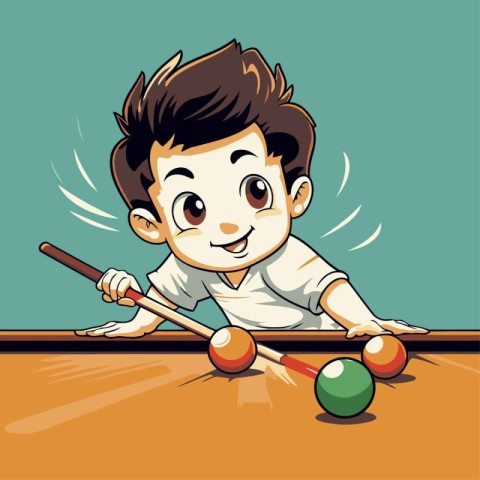 Illustration of a Kid Playing Billiards with a Billiard Ball