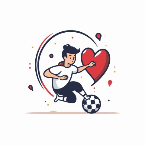 Soccer player with heart and ball. Vector illustration in flat s