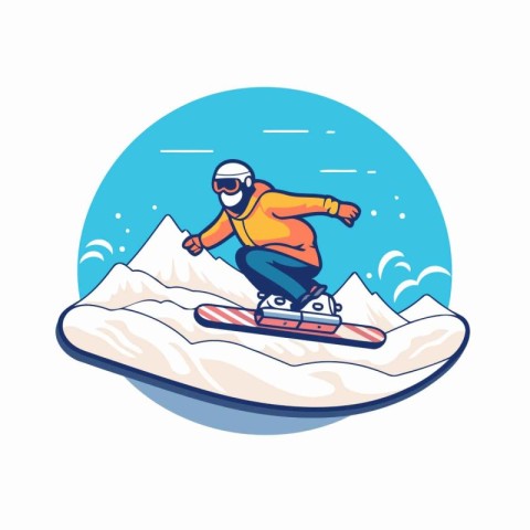 Snowboarder on a snowboard. Flat style vector illustration.