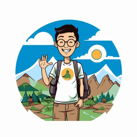 Tourist man cartoon round icon vector illustration graphic desig