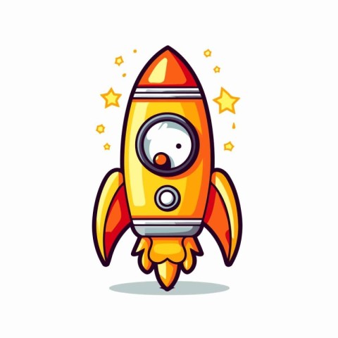 Space rocket isolated on white background. Cute cartoon vector i