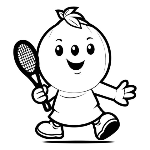 Tennis Player Cartoon Mascot Character with Racket and Ball