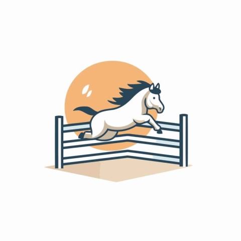 Horse jumping over fence icon. Vector illustration in flat style