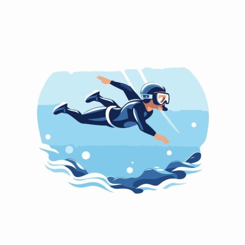 Diver jumping into the water. Vector illustration in flat style.