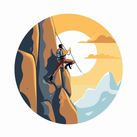 Vector illustration of a man climbing a cliff. Flat style design