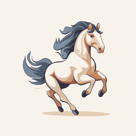 Running white horse isolated on white background. Vector illustr