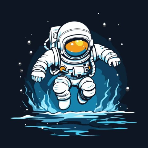 Astronaut in the water. Vector illustration on a dark background