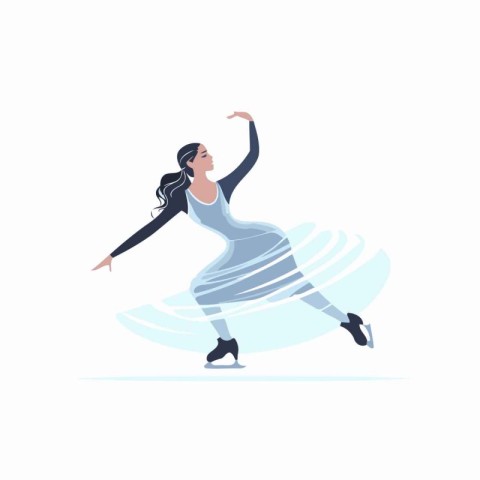 Beautiful young woman ice skating. Vector illustration in flat s
