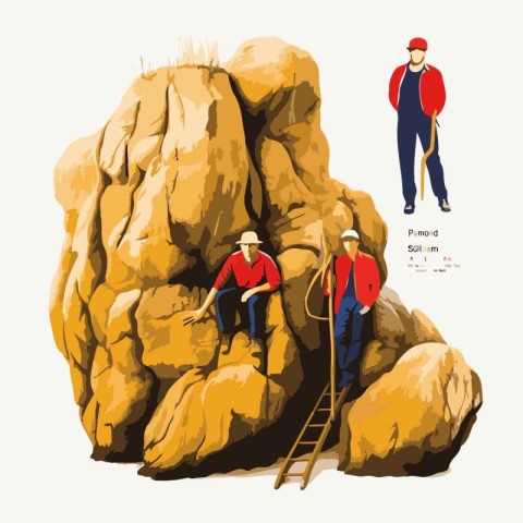 Vector illustration of a man and a woman working on a mountain.