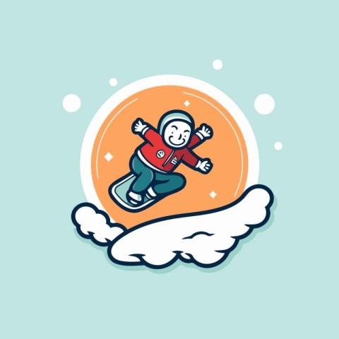 Snowboarder riding a snowboard. Vector illustration in cartoon s