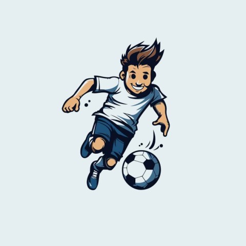 Soccer player kicking the ball. Vector illustration in cartoon s