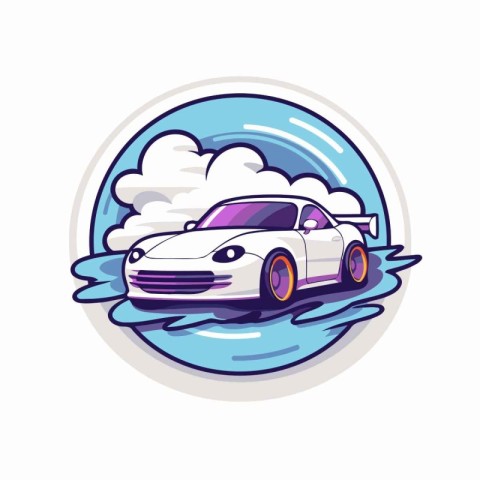 Car on the water. Vector illustration in cartoon style on white