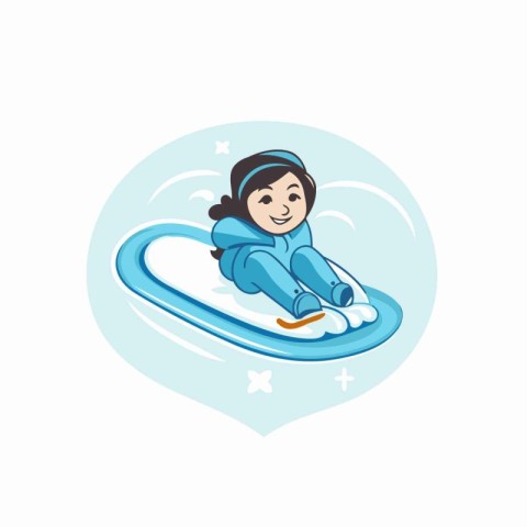 Little girl on snowboard. Vector illustration in flat cartoon st