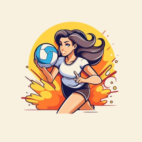 Vector illustration of a girl playing volleyball with a ball in