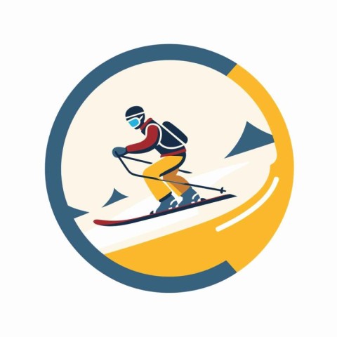 Skiing icon. Flat style vector illustration on white background.