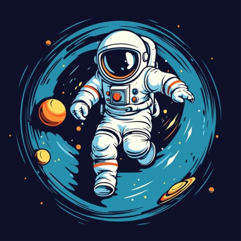 Astronaut in space. Vector illustration for t-shirt print design