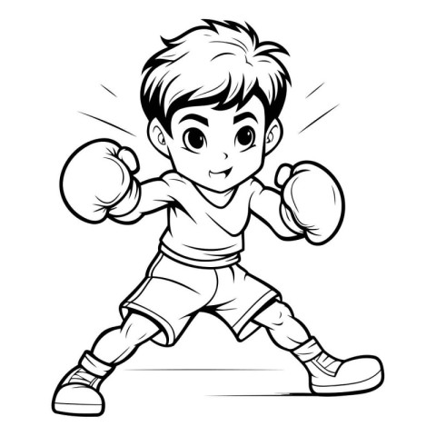 Boy Boxing Mascot Vector Illustration. Sporty Kid Boxing Mascot