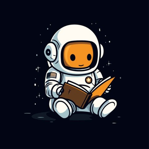 Astronaut reading a book. Cute cartoon character. Vector illustr