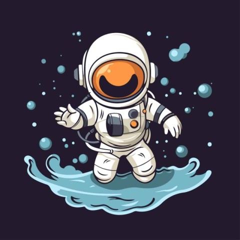 Astronaut in the ocean. Vector illustration on a dark background