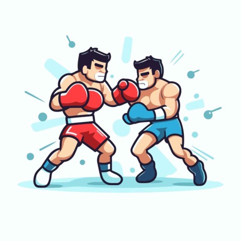 Vector illustration of two male boxers in dynamic action and mot