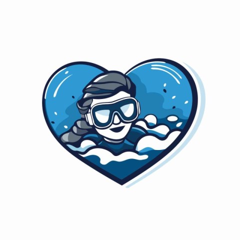 Vector illustration of a scuba diver swimming in a heart shaped