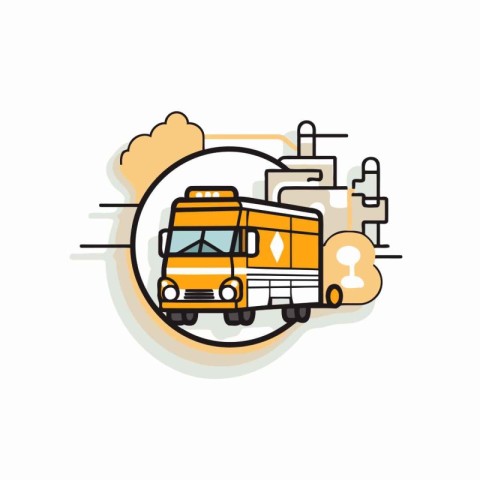 Line art icon of bus. Vector illustration in flat design style.